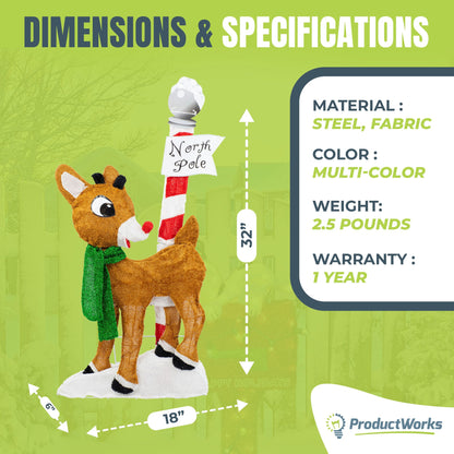 ProductWorks 32" Rudolph the Red Nosed Reindeer Pre-Lit Christmas Yard Decor