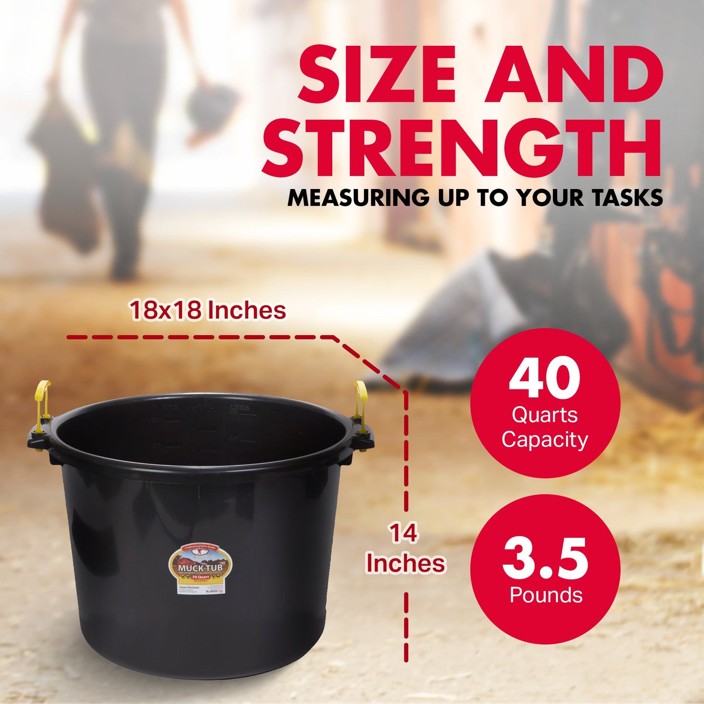 Little Giant 40 Quart Durable and Versatile Utility Muck Tub w/Handles, Black