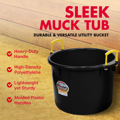 Little Giant 40 Quart Durable and Versatile Utility Muck Tub w/Handles, Black