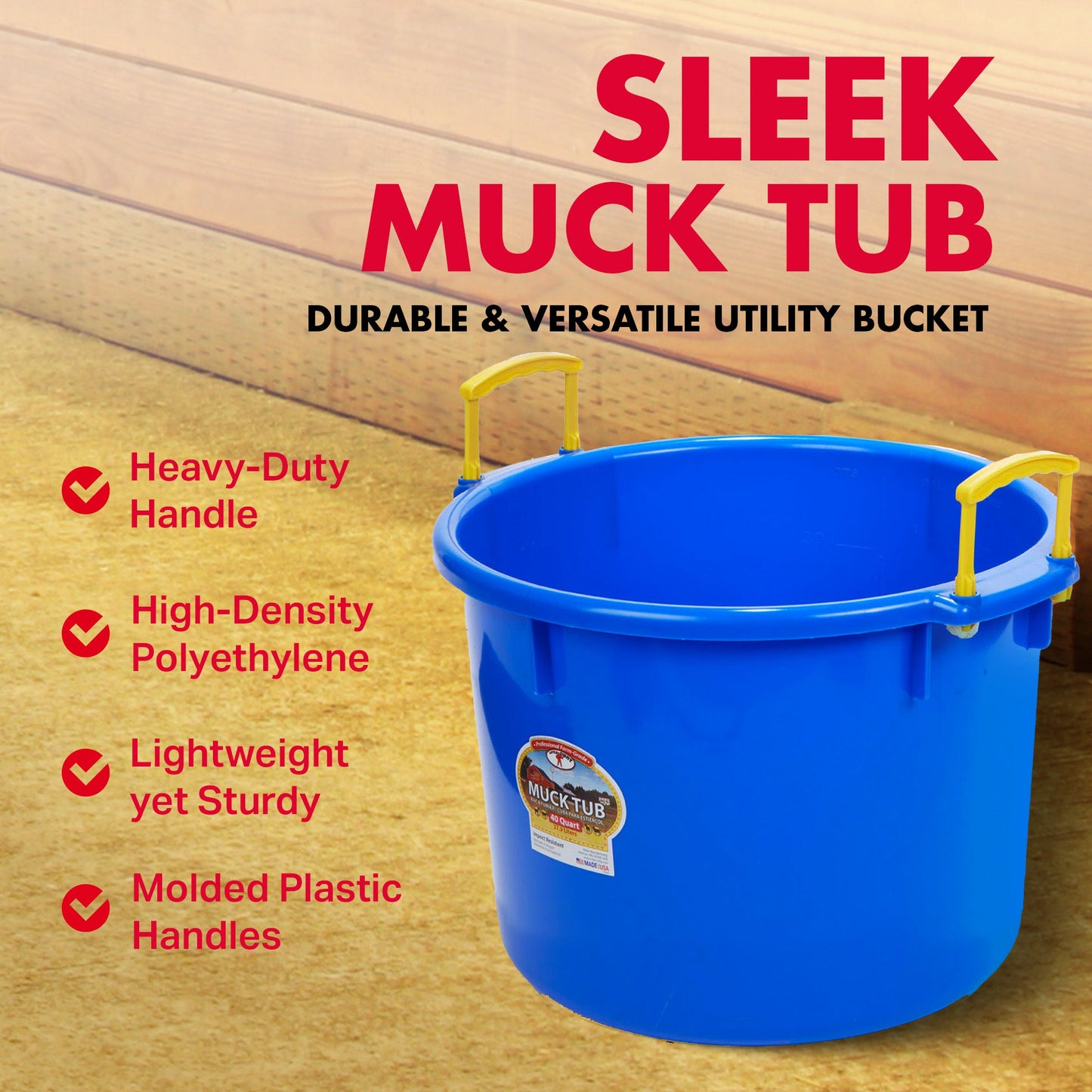 Little Giant 40 Quart Durable and Versatile Utility Muck Tub w/Handles, Blue