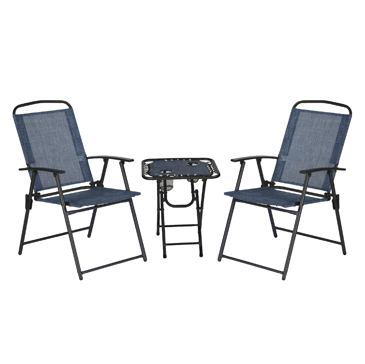 Trappers Peak 3-Piece Folding Outdoor Patio Chairs and Table, Blue