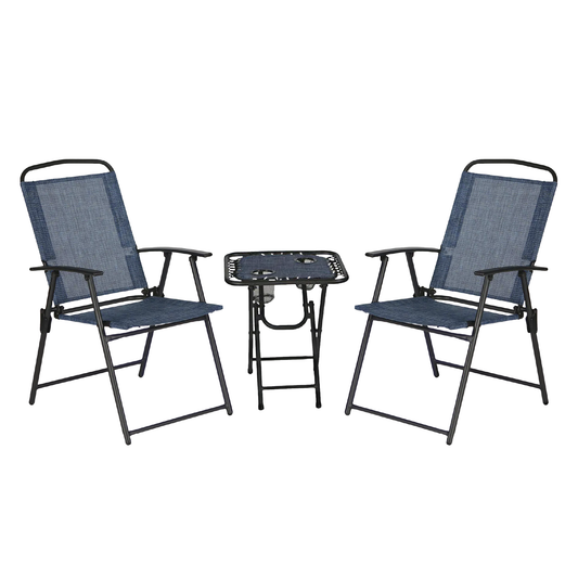 Trappers Peak 3-Piece Folding Outdoor Patio Chairs and Table, Blue