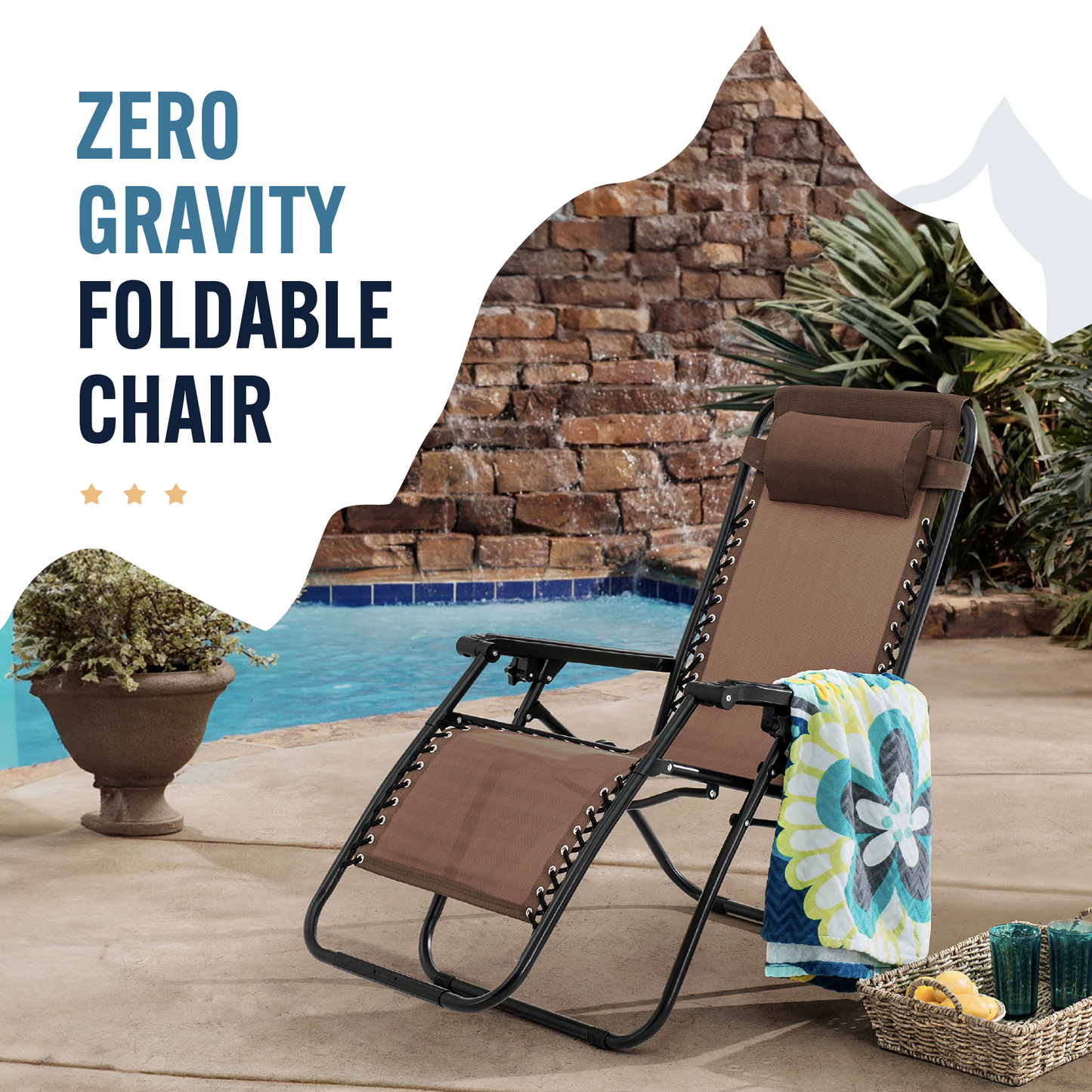 Trappers Peak Adjustable Zero-Gravity Folding Chairs, Set of 2, Brown