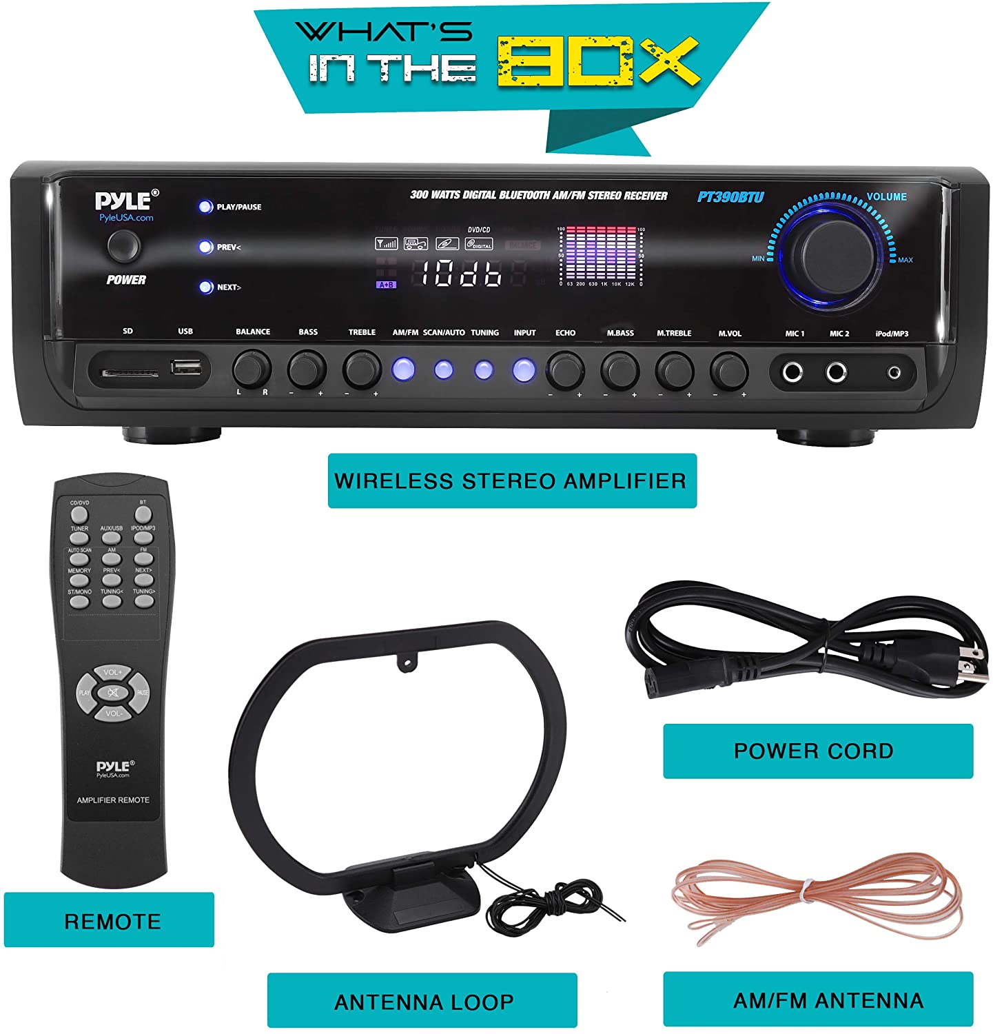 Pyle PT390BTU Digital Home Theater Bluetooth 4 Channel Radio Aux Stereo Receiver