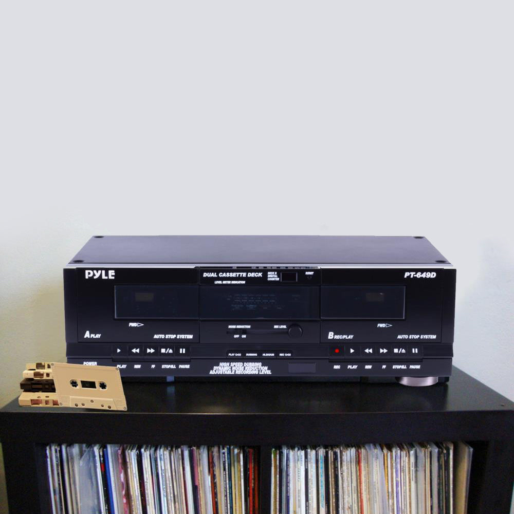 Pyle PT649D Dual Stereo Cassette Deck Player System for Music & Audio Recording