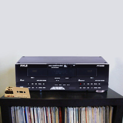 Pyle PT649D Dual Stereo Cassette Deck Player System for Music & Audio Recording