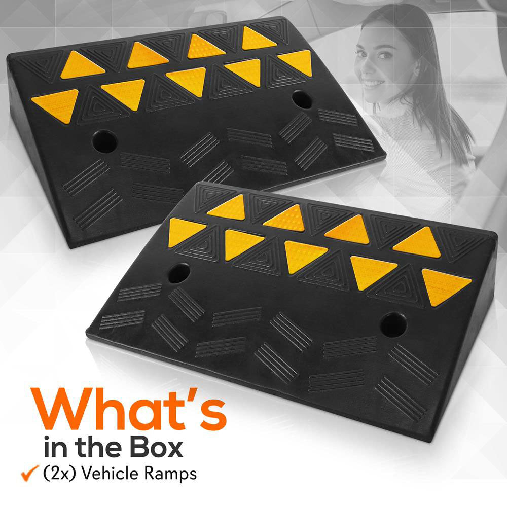 Pyle PCRBDR45 Car/Truck Heavy Duty Rubber Curbside Driveway Bridge Ramp (1 Pair)