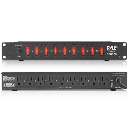 Pyle PDBC70 15 Amp Rack Mountable PDU Power Strip Surge Protector with 9 Outlets