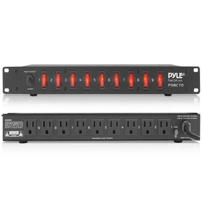 Pyle PDBC70 15 Amp Rack Mountable 9 Outlet Power Strip Surge Protector (2 Pack)