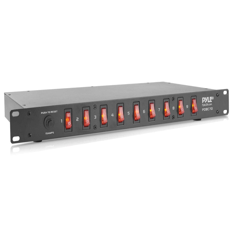 Pyle PDBC70 15 Amp Rack Mountable PDU Power Strip Surge Protector with 9 Outlets