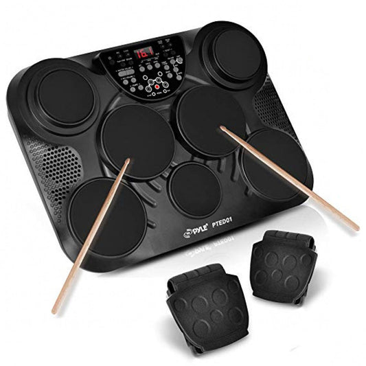 Pyle Pro Electronic Drum Set Portable Tabletop 7 Pad Digital Musical Drum Kit