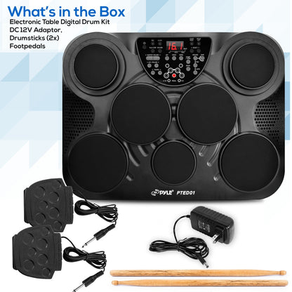 Pyle Pro Electronic Drum Set Portable Tabletop 7 Pad Digital Musical Drum Kit