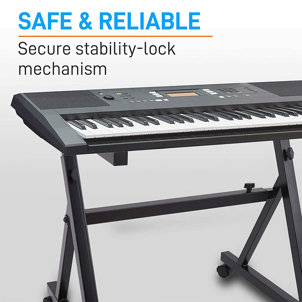 Pyle Adjustable Height Z Style Organ Keyboard Stand with Locking Wheels, Black