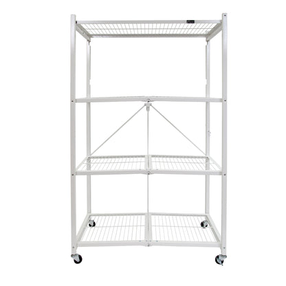 Origami Wheeled 4-Shelf Folding Steel Wire Shelving, White (21" x 36" x 60")