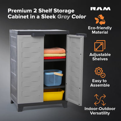 RAM Quality Products PREMIUM Utility 2 Shelf Lockable Storage Cabinet, Gray