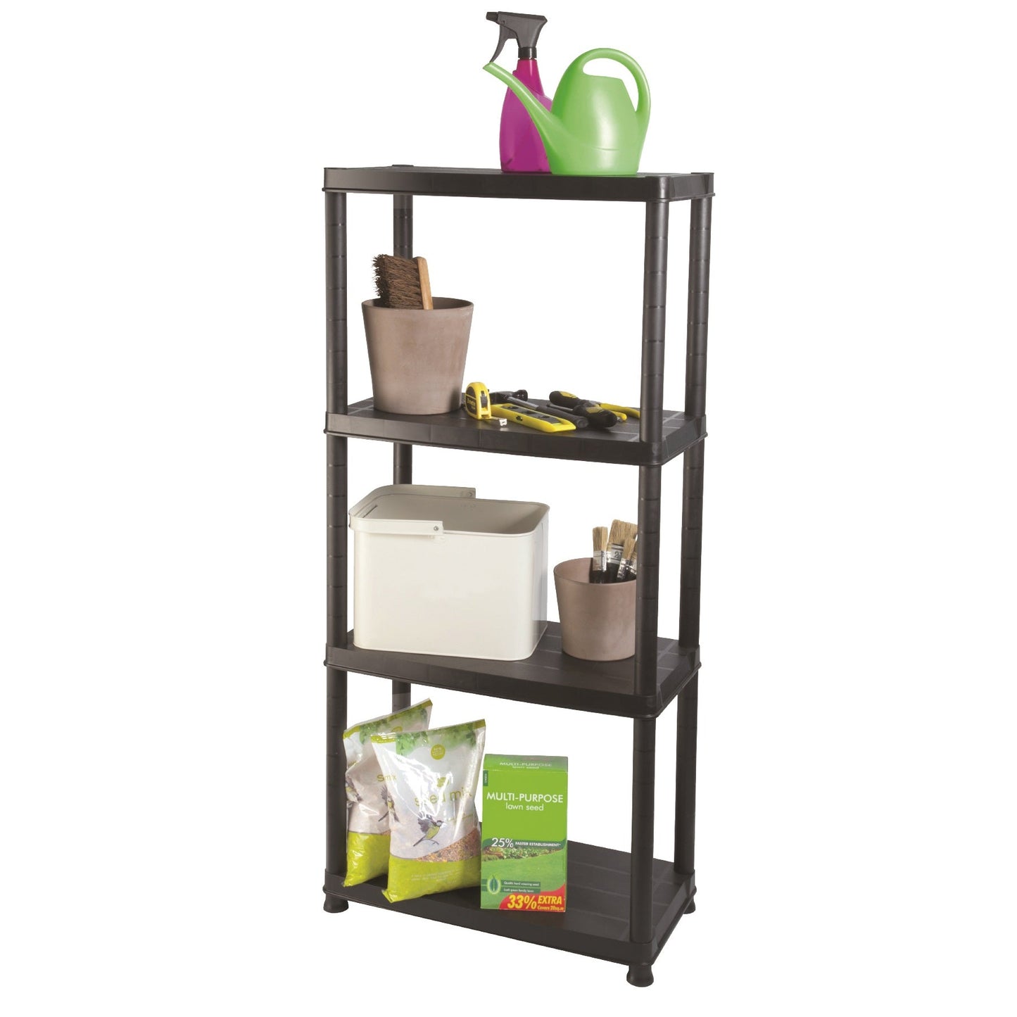 Ram Quality Products Primo 12 inch 4-Tier Plastic Storage Shelves, Black