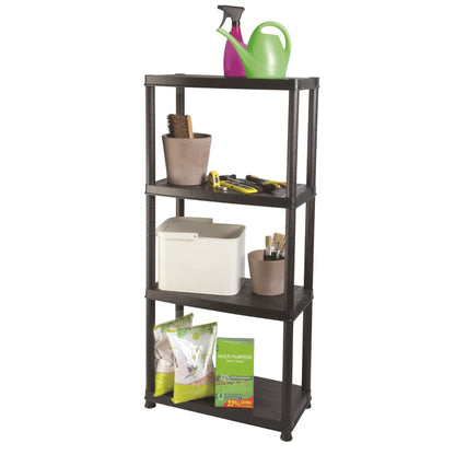 Ram Quality Products Primo 12 inch 4-Tier Plastic Storage Shelves, Black