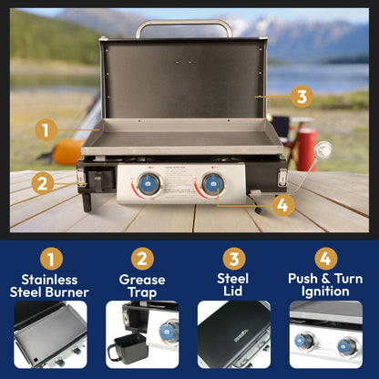 Razor Griddle GGT2131M 25 Inch Portable 2 Burner LP Propane Gas Grill, Steel