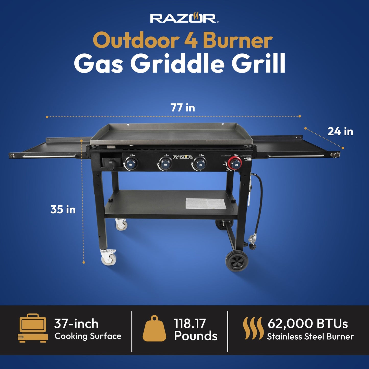 Razor Griddle 37 Inch Outdoor 4 Burner LP Propane Gas Griddle Grill (Damaged)