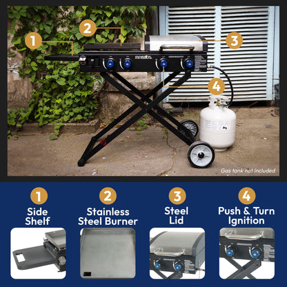 Razor Griddle Portable 4 Burner 40,000 BTU Gas Grill and Griddle Cart with Lid