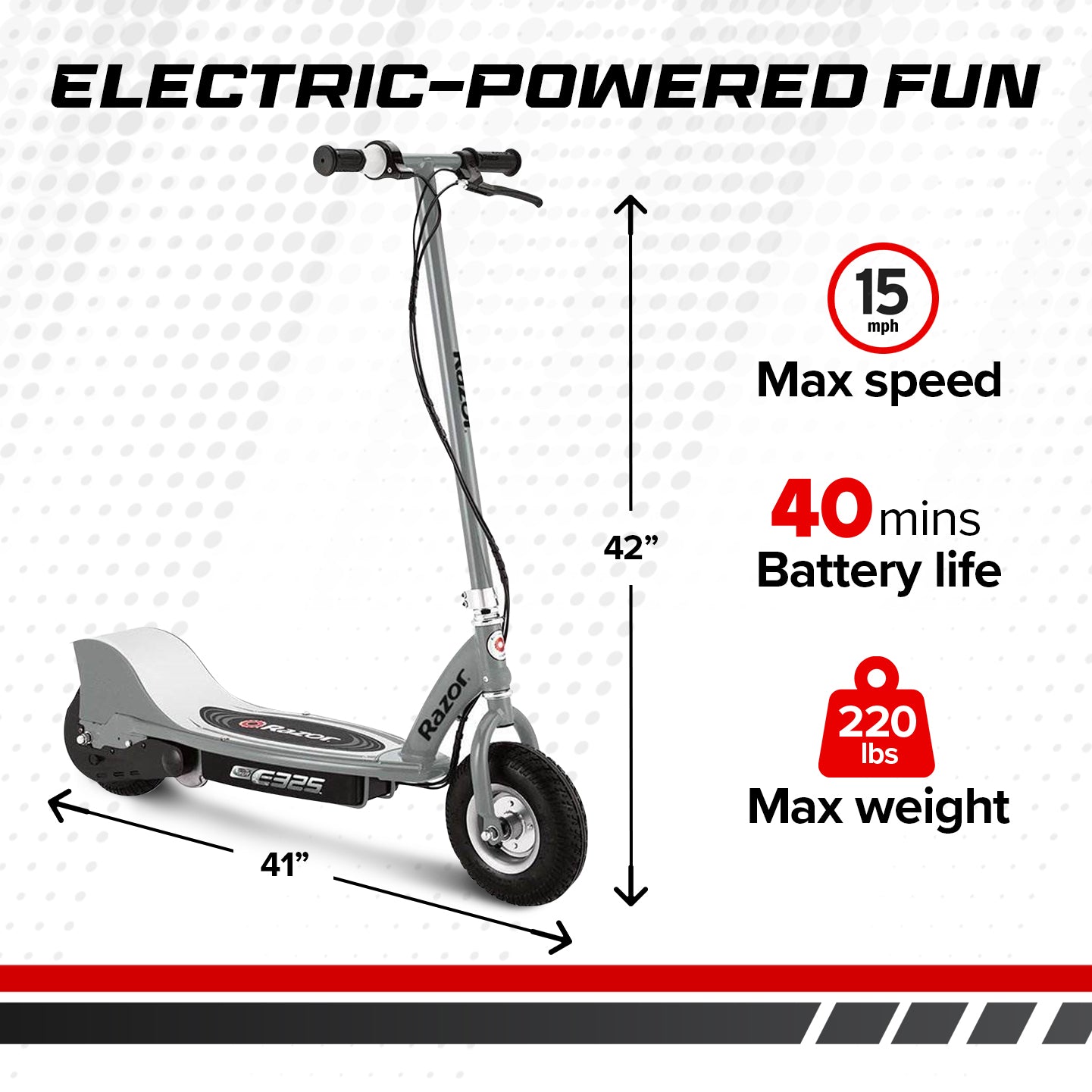 Razor E325 Adult Ride-On 24V High-Torque Motor Electric Powered Scooter, Silver