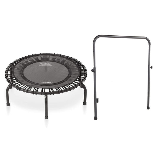 JumpSport 220 Fitness Rebounder Mini Trampoline & Handle Bar Accessory, Black