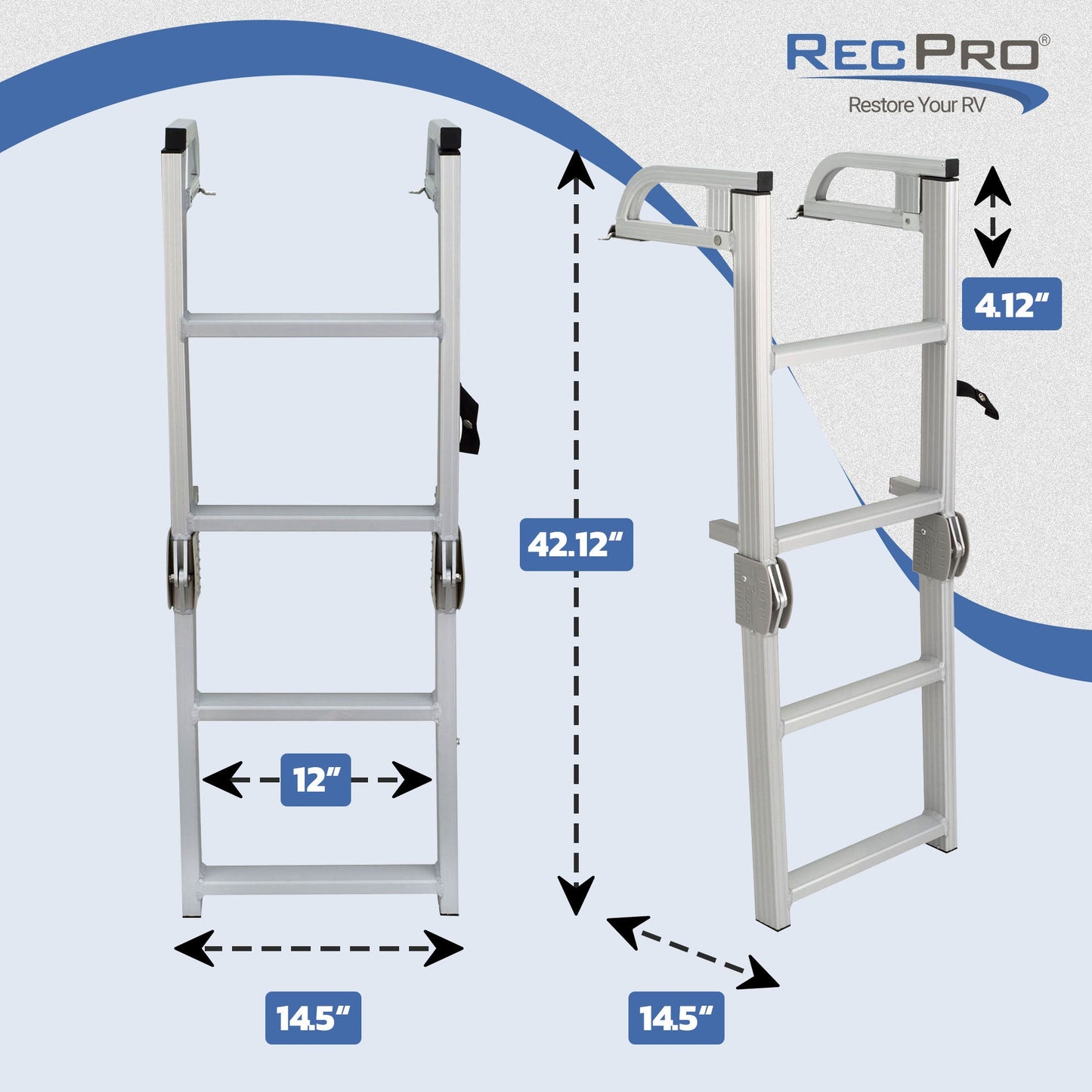 RecPro Compact Space Saving Aluminum Quick Release 4-Step Pontoon Boat Ladder