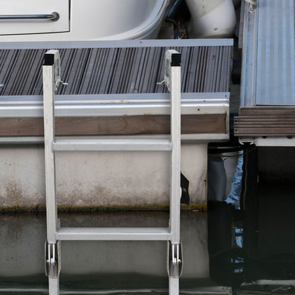 RecPro Compact Space Saving Aluminum Quick Release 4-Step Pontoon Boat Ladder