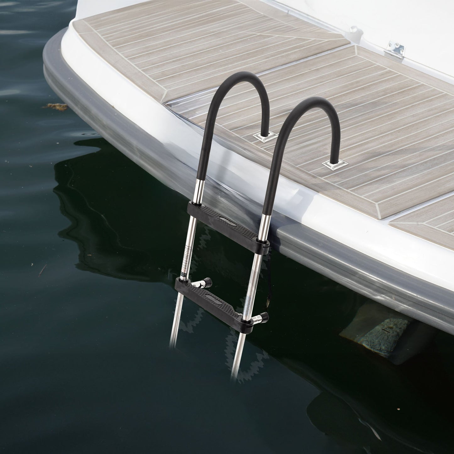 RecPro Compact Stainless Steel Heavy Duty 4 Step Pontoon Boat Boarding Ladder