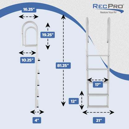 RecPro 5 Step Aluminum Marine Grade Dock and Pier Stationary Ladder, Silver