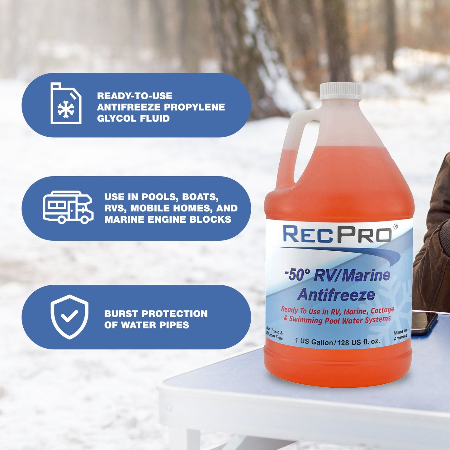 RecPro Ready to Use RV Antifreeze, -50 Degree Fahrenheit Protection, 1 Gallon