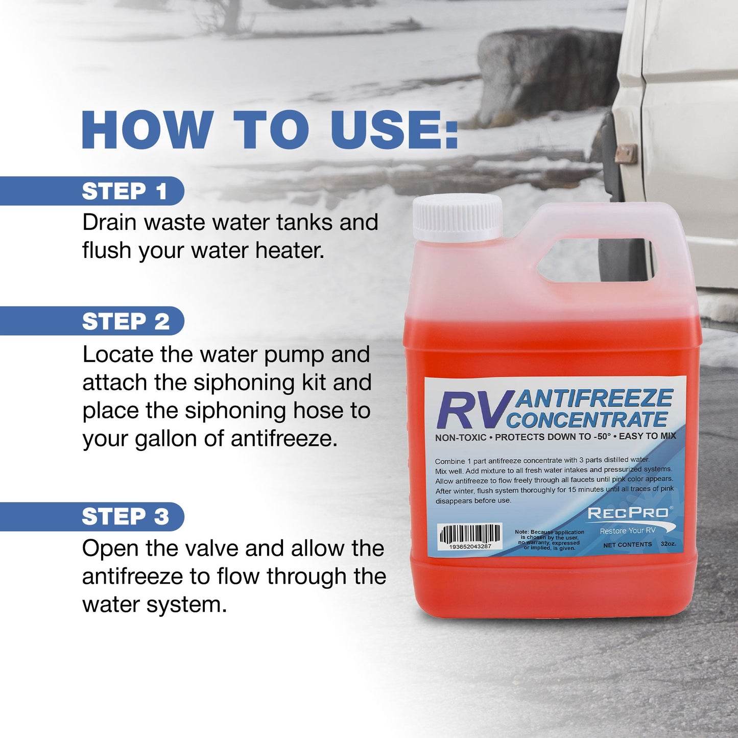 RecPro RV Antifreeze Concentrate Fluid, -50 Degree Fahrenheit Protection, 32 Oz