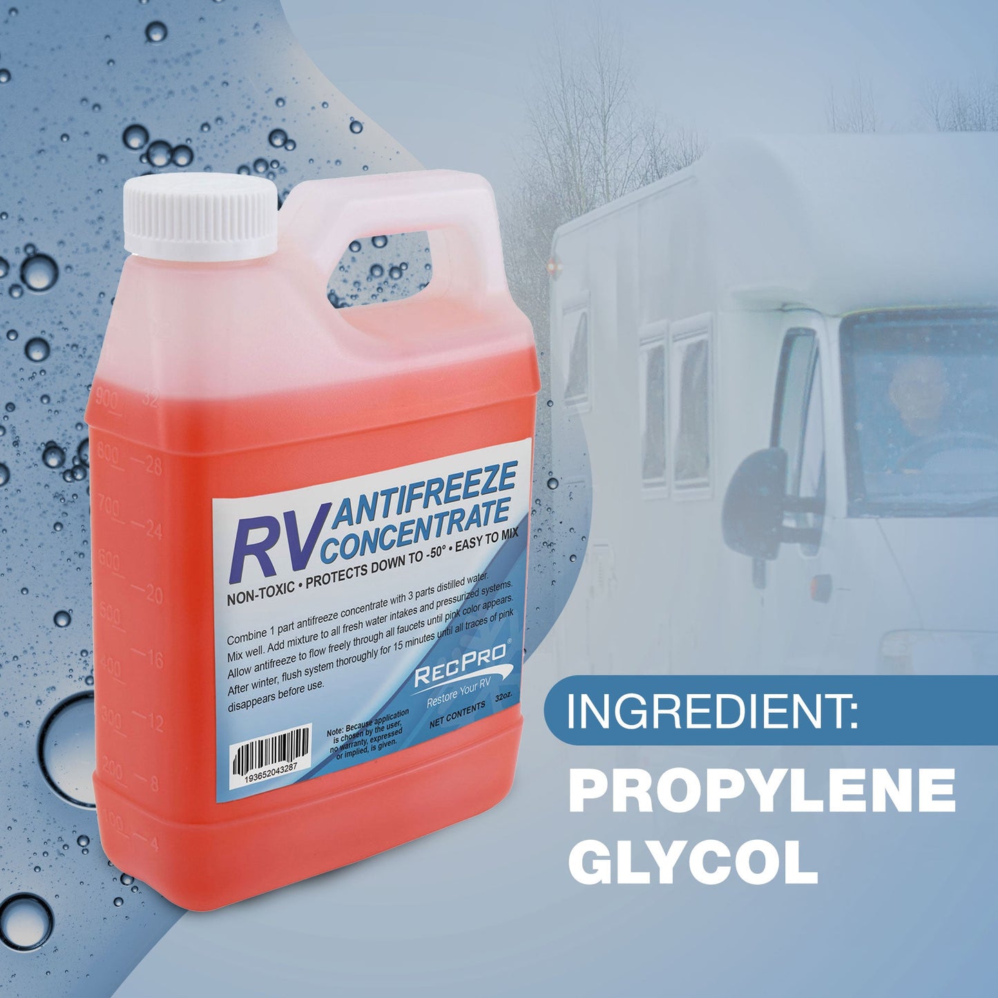 RecPro RV Antifreeze Concentrate Fluid, -50 Degree Fahrenheit Protection, 32 Oz