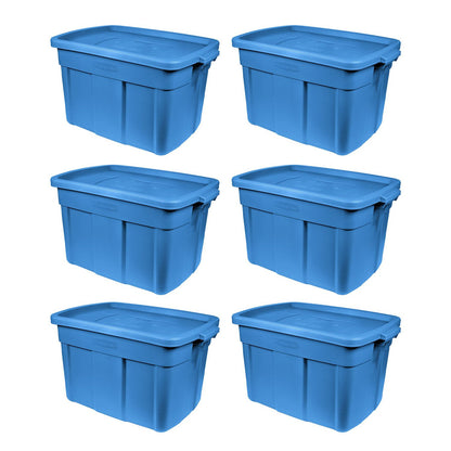 Rubbermaid Roughneck Tote 18 Gallon Storage Container, Heritage Blue (6 Pack)
