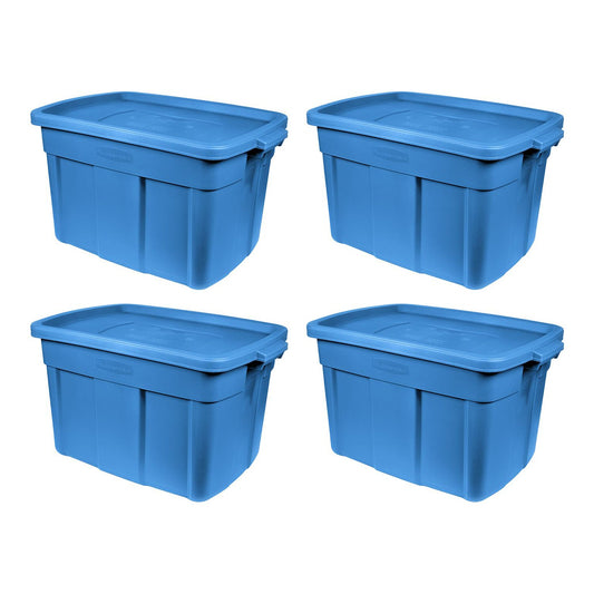 Rubbermaid Roughneck 25 Gal Stackable Storage Container, Heritage Blue (4 Pack)