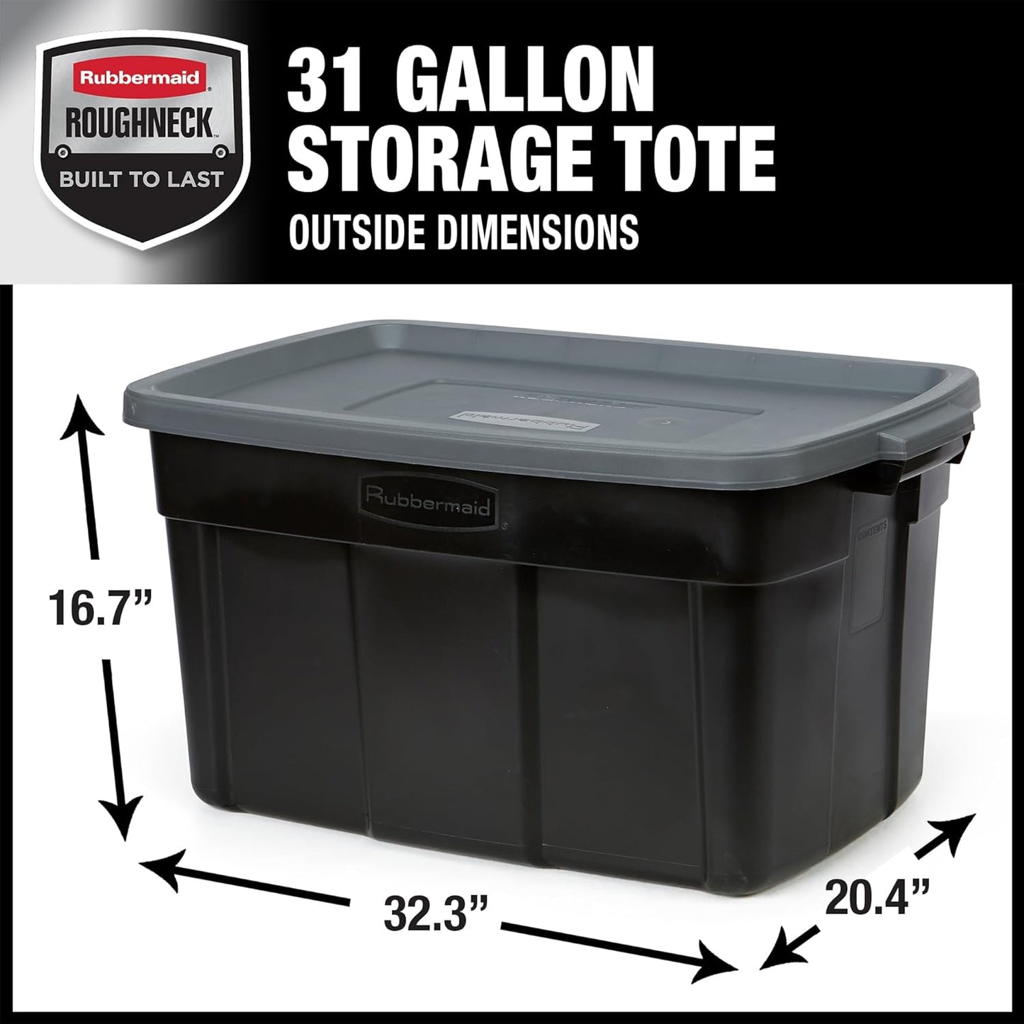 Rubbermaid Roughneck 31 Gallon Storage Container, Black/Cool Gray (3 Pack)