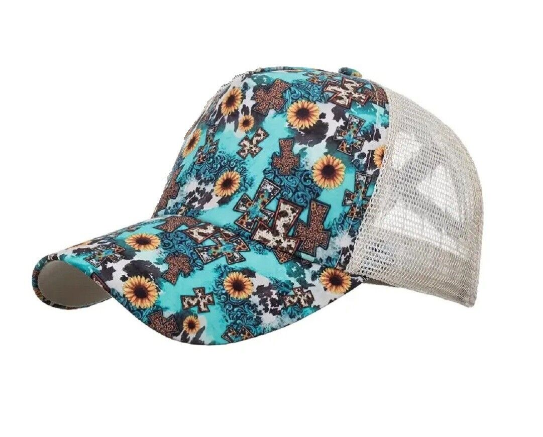 Sunflower Western Ponytail Cap