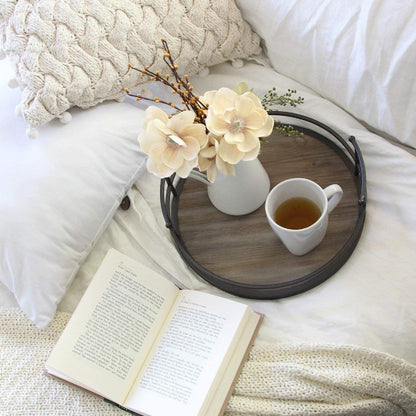 Stratton Home Decor Rustic Modern Farmhouse Metal and Wood Round Counter Tray