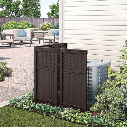 Suncast Backyard Patio Screen Gate w/ Backyard Patio Wicker Resin Storage Box