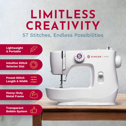 Singer Portable Steel Sewing Machine with LED Lighting and Accessories, White