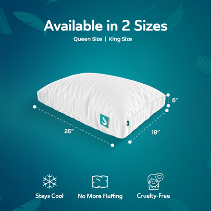 Sleepgram Bed Support Sleeping Pillow with Microfiber Cover, Queen Size, White