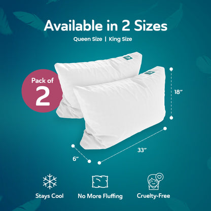 Sleepgram Bed Support Sleeping Pillow with Cover, King Size, White (2 Pack)