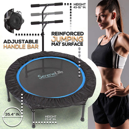 SereneLife 40 Inch Indoor Outdoor Fitness Cardio Sports Trampoline with Handrail