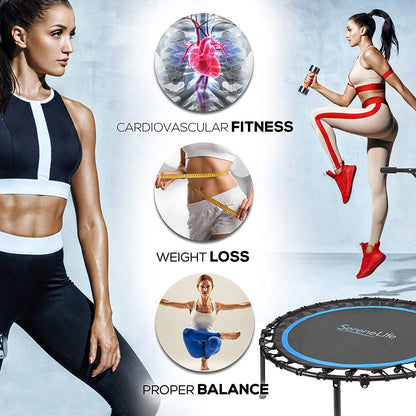 SereneLife 40 Inch Indoor Outdoor Fitness Cardio Sports Trampoline with Handrail