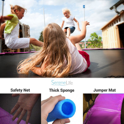 SereneLife 10 Foot Outdoor Trampoline and Safety Net Enclosure for Kids, Pink