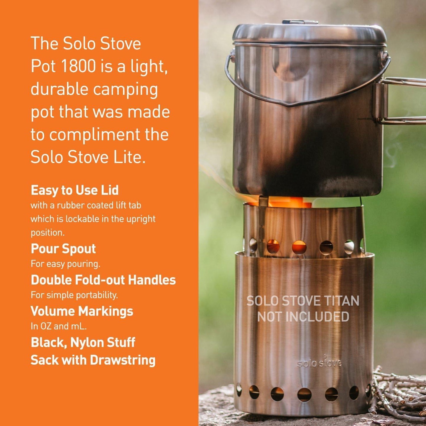 Solo Stove Pot 900/1800/4000 Stainless Steel Companion Pots | Designed for use with Lite/Titan/Campfire Solo Stoves