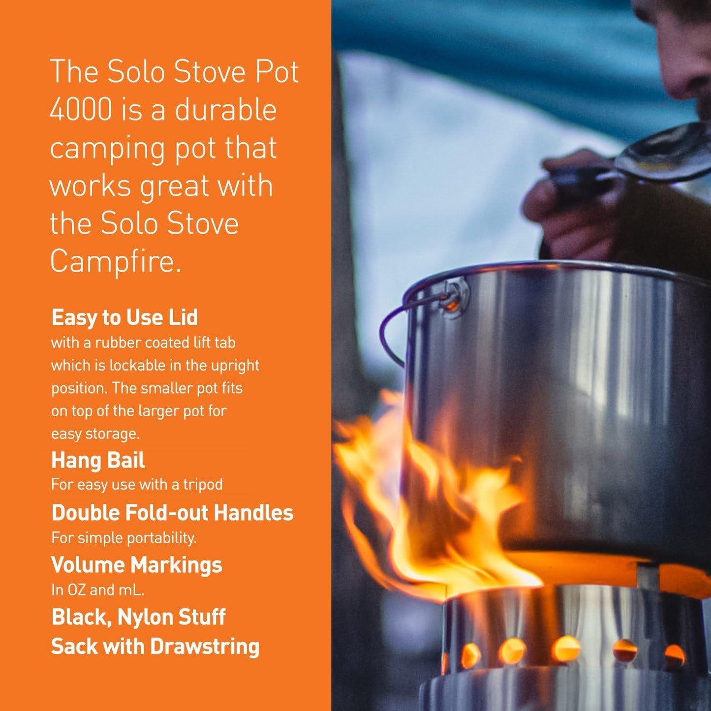 Solo Stove Pot 900/1800/4000 Stainless Steel Companion Pots | Designed for use with Lite/Titan/Campfire Solo Stoves