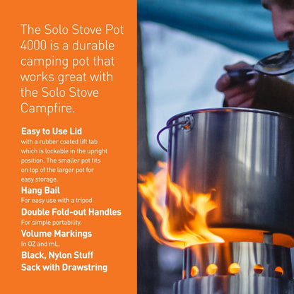 Solo Stove Pot 900/1800/4000 Stainless Steel Companion Pots | Designed for use with Lite/Titan/Campfire Solo Stoves