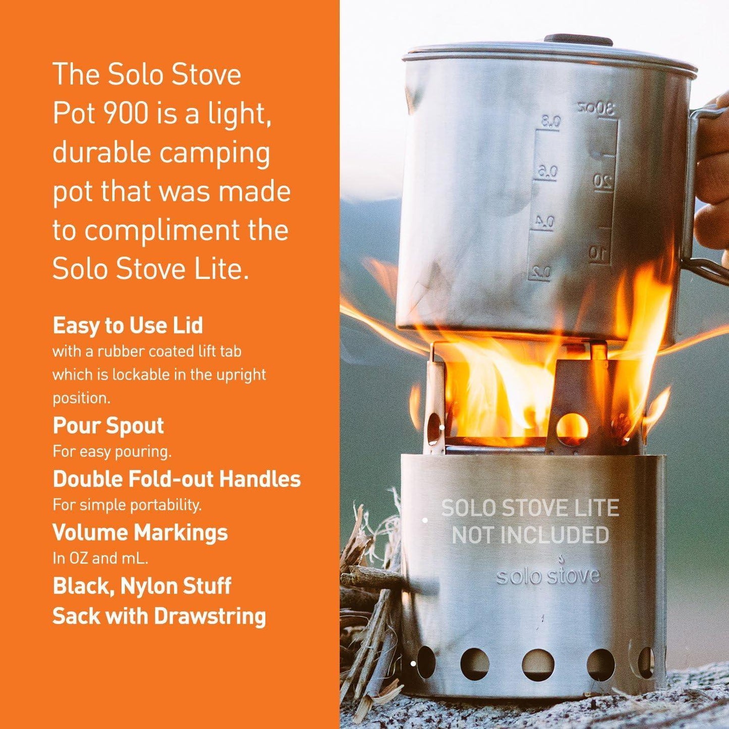 Solo Stove Pot 900/1800/4000 Stainless Steel Companion Pots | Designed for use with Lite/Titan/Campfire Solo Stoves