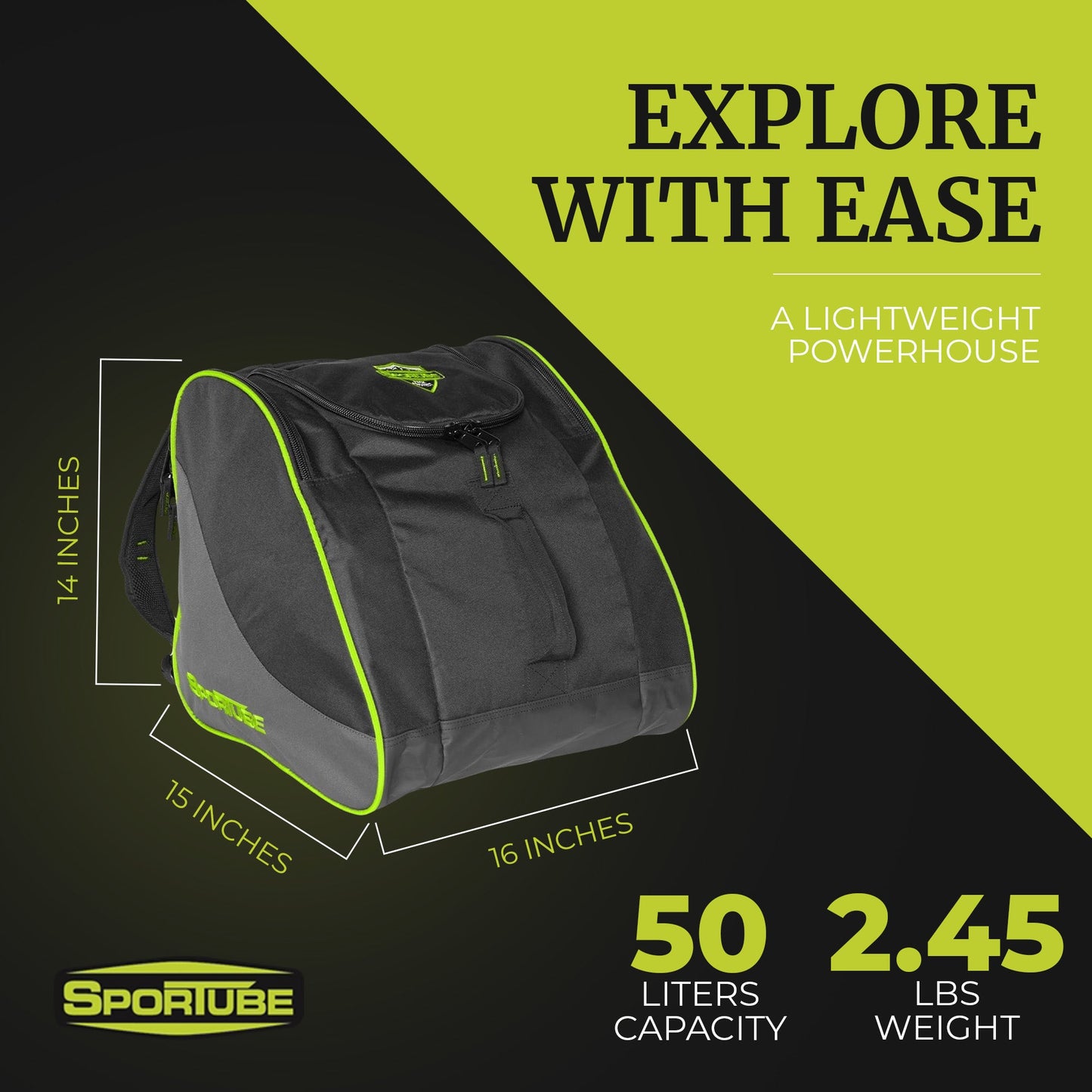 Sportube Traveler 50 Liter Padded Ski Boot & Gear Backpack Bag, Green/Black